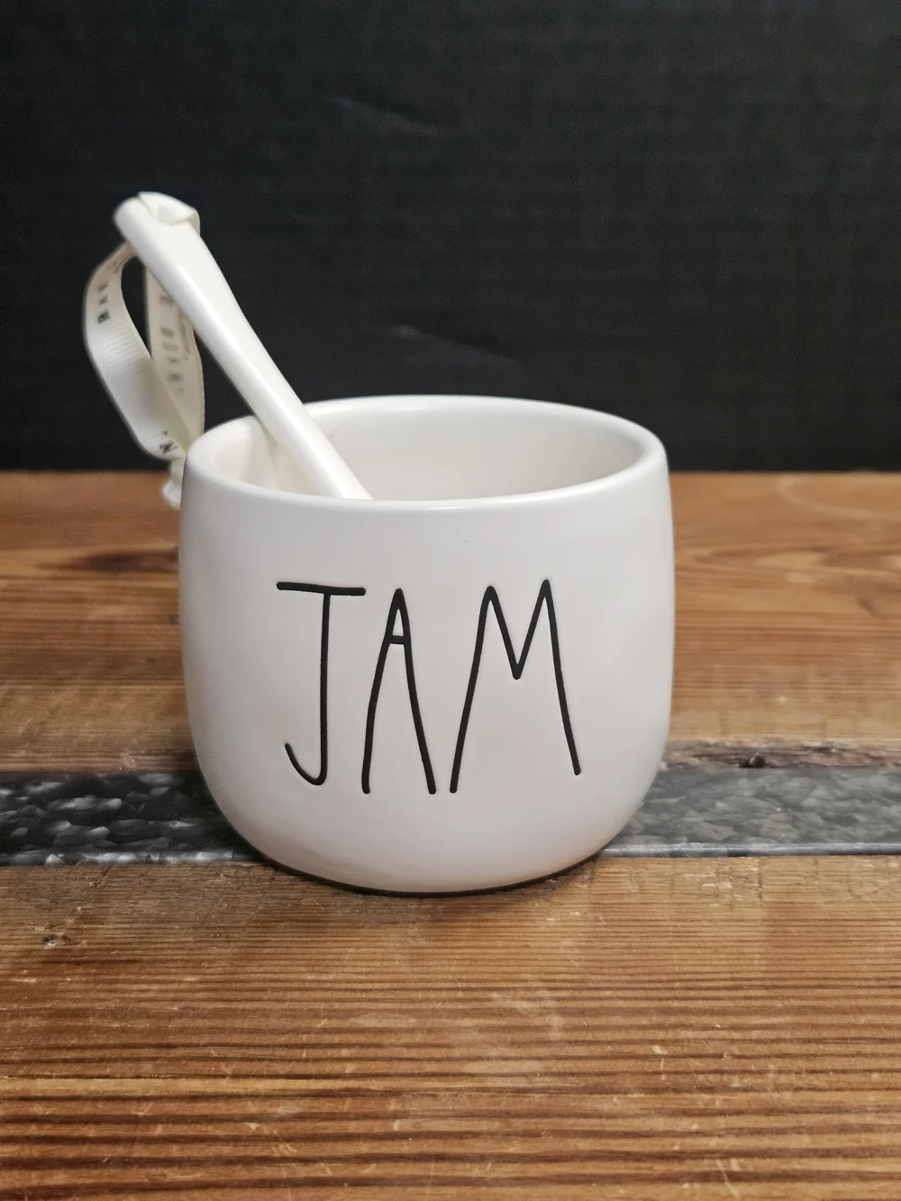 Rae Dunn Ceramic Jam Jar with Spoon - White
